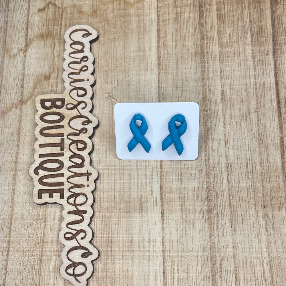 Teal Ribbon Stud Earrings - Awareness Ribbon Earrings